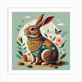 Rabbit With Flowers Art Print