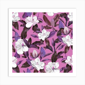 Magnolias Flowers Magenta Art Print