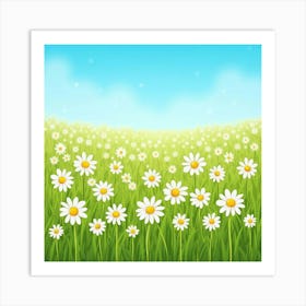 A Vibrant Daisy Field Under A Clear Blue Sky Art Print