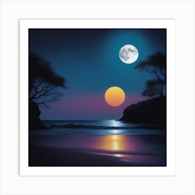 Full Moon Over The Beach 1 Art Print