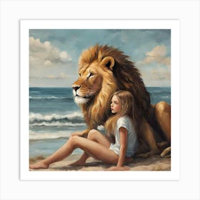 Lion And Girl 3 Art Print