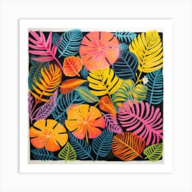 Tropical Leaves on Dark Art Print