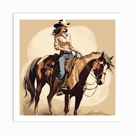 Cowgirl On Horse Vintage Poster 6 Art Print