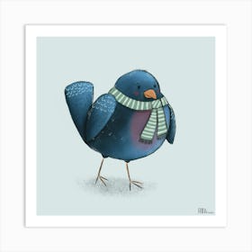 Blue Bird With Scarf Art Print