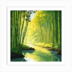 A Stream In A Bamboo Forest At Sun Rise Square Composition 199 Art Print