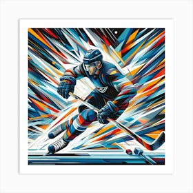 Abstract Hockey Player Wall Art - Modern Contemporary Ice Hockey Sports Decor Art Print