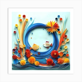 Origami aqua fish sculpture Art Print