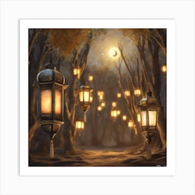 Lanterns In The Forest 2 Art Print