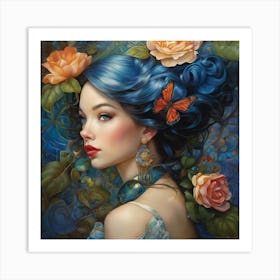 Blue Haired Girl Art Print