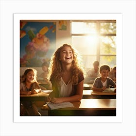 A Student Radiating Happiness While Engaging Actively In A Lesson Within The Vibrant Ambiance Of A C Art Print