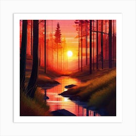 Sunset In The Forest 40 Art Print