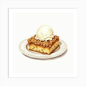 A Delicate Watercolor Portrait Of A Classic Apple Crisp With A Crumble Topping And Vanilla Ice Cream Art Print