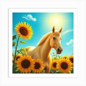 Horse In Sunflower Field 26 Art Print