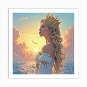 Majestic Queen With Watercolor Enchanting Sky 1 Art Print