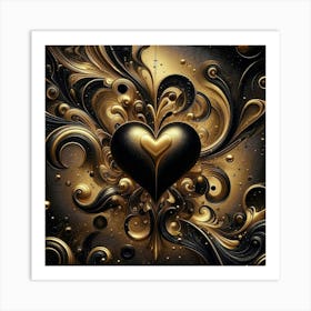 Black And Gold Heart 1 Art Print