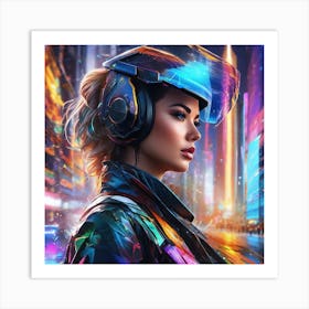 Futuristic Girl In Helmet Art Print