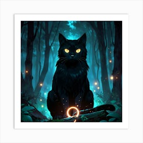 Black Cat In The Forest Art Print