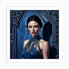 Woman In A Blue Dress Art Print