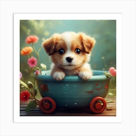 Puppy In A Wagon Art Print