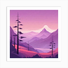 Misty mountains background in purple tone 136 Art Print