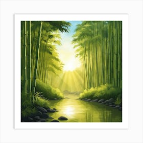 A Stream In A Bamboo Forest At Sun Rise Square Composition 35 Art Print