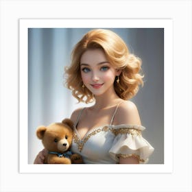 Portrait Of A Girl Holding A Teddy Bear Art Print