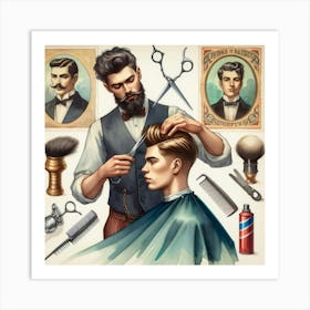 Vintage Barber Shop Art Print