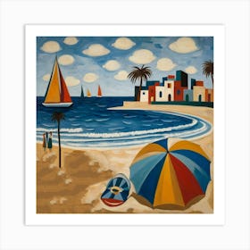 Default Draw A Beach Scene With Geometrically Shaped Figures A 1 Art Print