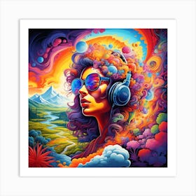 Psychedelic Girl With Headphones Art Print