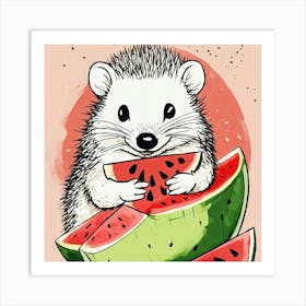 Hedgehog Eating Watermelon 1 Art Print