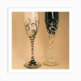 Black And White Wine Glasses Art Print