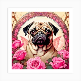 Pink Pug Angel Art Print