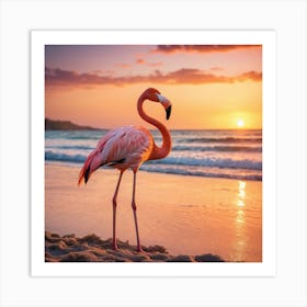 Easy Chilling Flamingo At Sunset Art Print