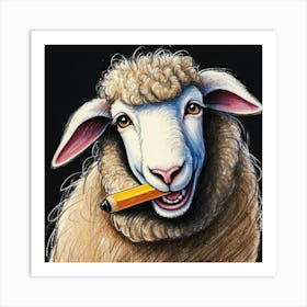 Sheep With Pencil Art Print