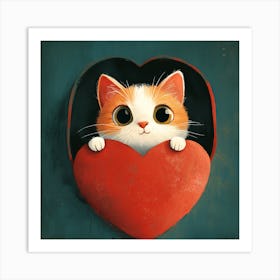 Cute Cat Peeking from Heart Gift Box 8 Art Print