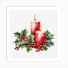 Christmas Candles With Holly 4 Art Print