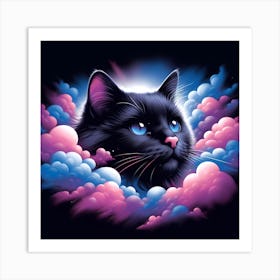 Black Cat In The Clouds 1 Art Print