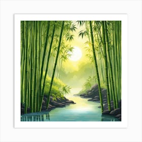 A Stream In A Bamboo Forest At Sun Rise Square Composition 186 Art Print