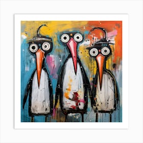 Abstract Crazy Whimsical Penguins Art Print