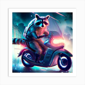 Raccoon on Motorcycle 4 Art Print