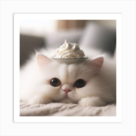 Cat with cream large Art Print