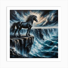 Black Horse On Cliff 8 Art Print