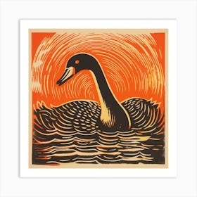 Retro Bird Lithograph Swan 1 Art Print