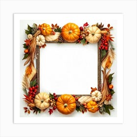 Autumnal Frame Featuring Festive Thanksgiving Elements Cornucopias Overflowing With Autumn Bounty (7) Art Print