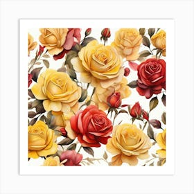 Watercolor design with beautiful roses oil painting abstract Art Print