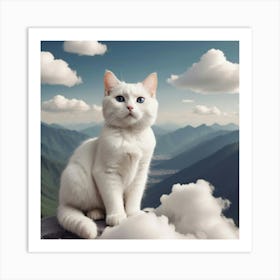 White Cat On A Mountain Art Print