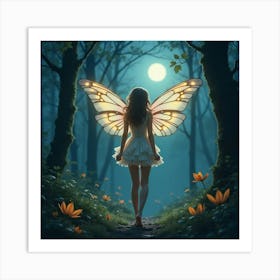 Fairy Queen With Glowing Wings In A Moonlit Forest 1 Art Print