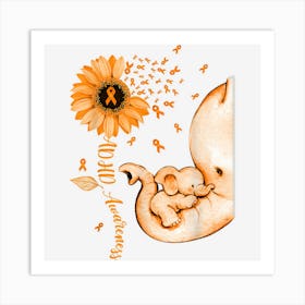 Adhd Awareness Elephant Mom Orange Sunflower Ribbon Art Print