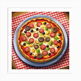 Pizza With Cheese, Tomatoes, Olives And Basil Art Print