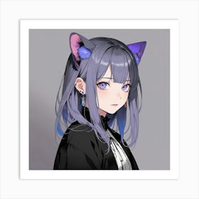 Anime Girl With Purple Ears Art Print